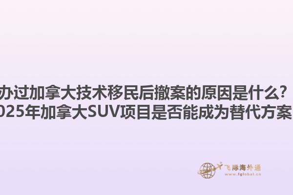 辦過加拿大技術移民后撤案的原因是什么？2025年加拿大SUV項目是否能成為替代方案？